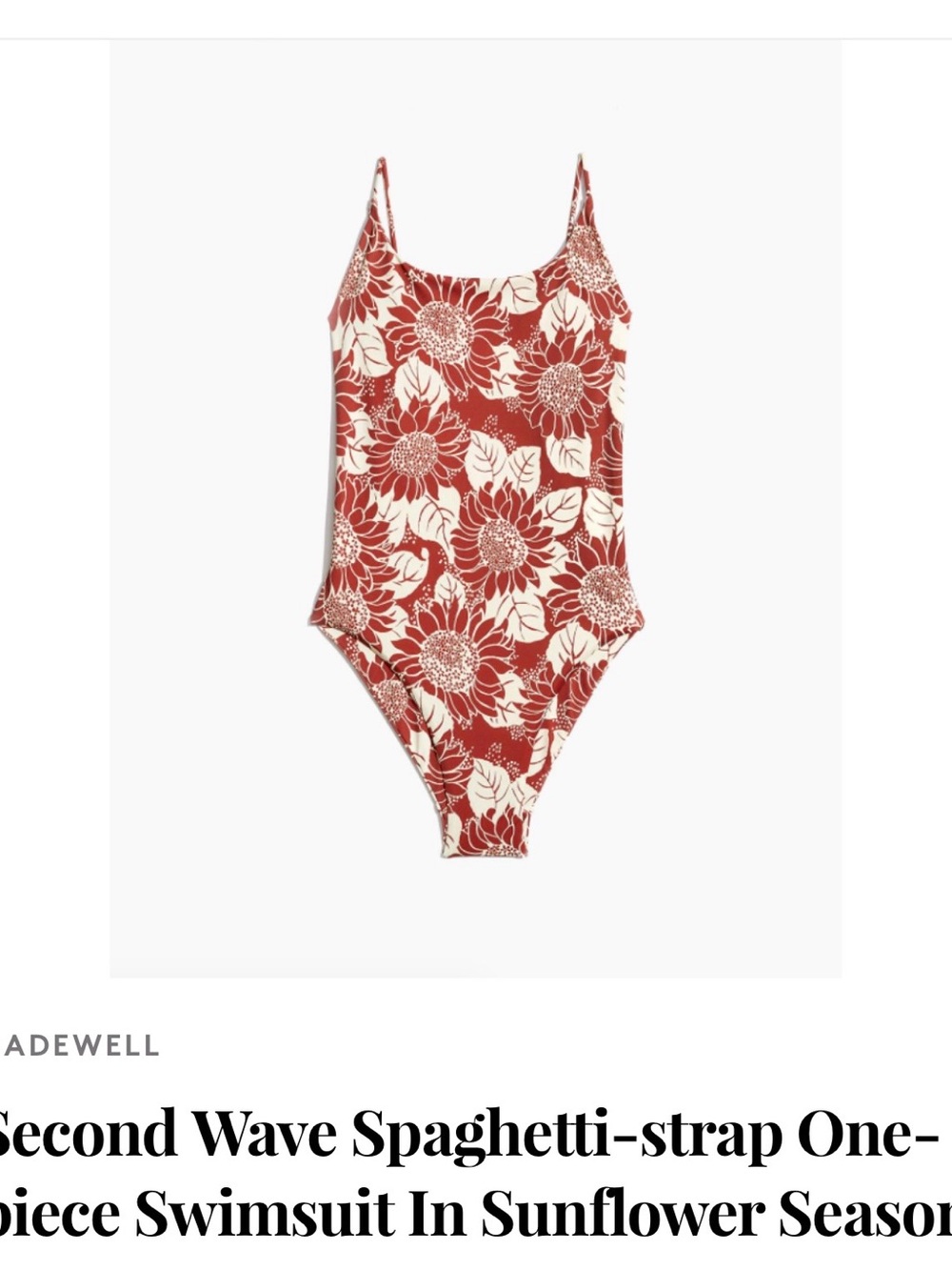 Madewell Red and Cream Sunflower One-Piece Swimsuit